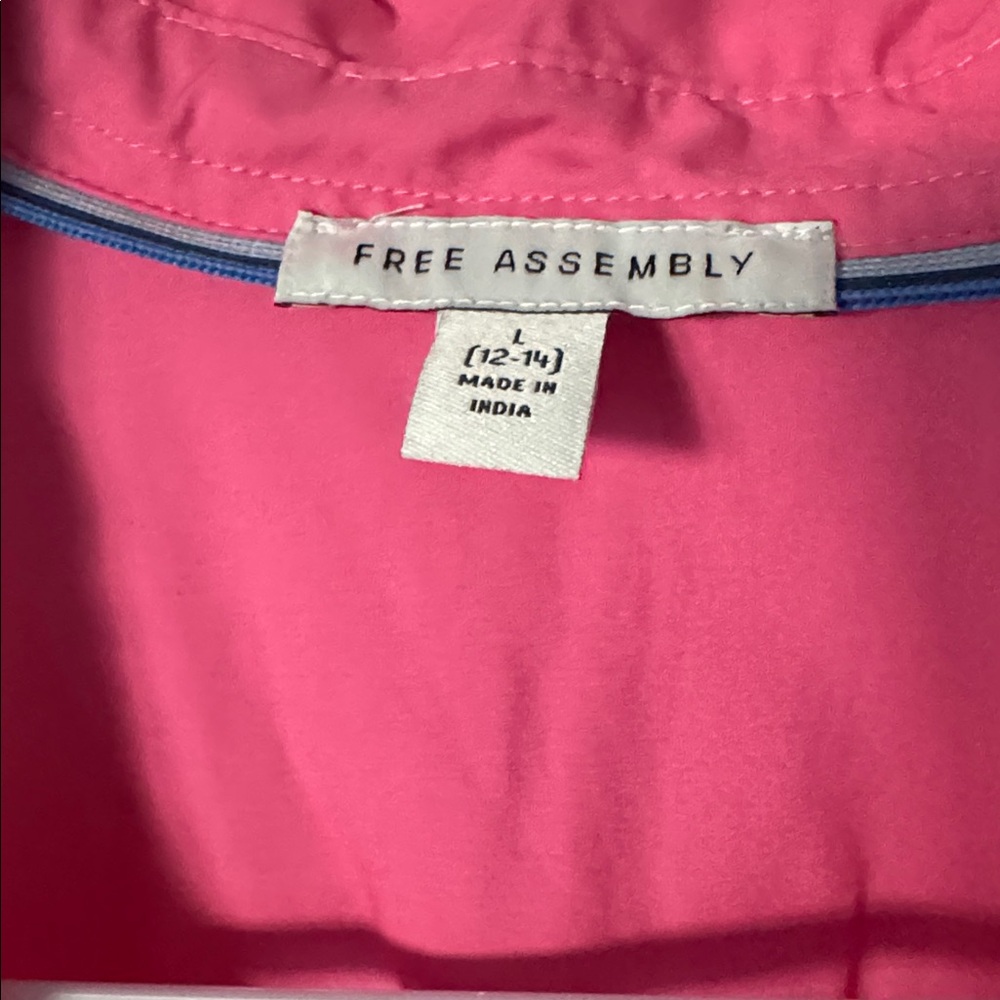 Bright Pink Long Sleeve Shirt Dress with Eyelet Hem - Picture 3 of 3